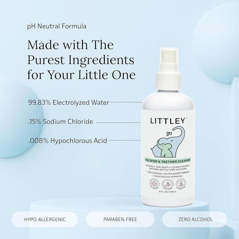 8oz Littley Pacifier&Teether Cleaner | AlcoholFree HOCl Spray for Baby Pacifiers, Teethers, Bottles&HighTouch Toys |