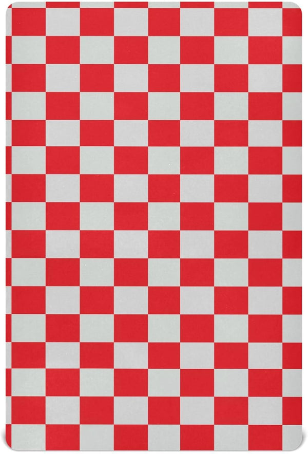 Pigsaly Crib Sheets Red Gray Checkered Baby Sheet for Standard Crib Mattress Boys