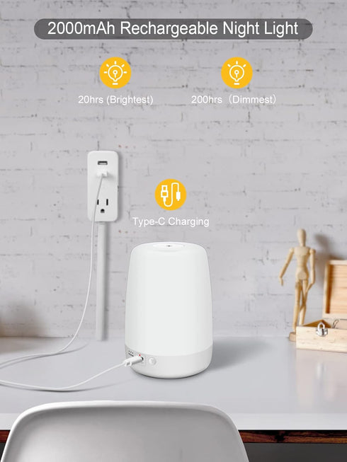 3 200H Night Light for Kids & Nursery - Rechargeable Touch Lamp, Portable Nursing Lamp with Soft & Warm Light