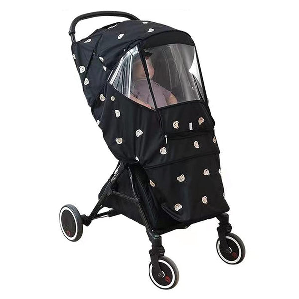 Cute Stroller Rain Cover, Universal Windproof Oxford Cloth, Practical Durable Snooze Shade for Outdoor (Black)