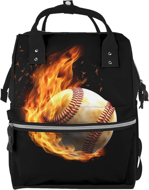 DWVTSLH Fire Baseball Diaper Bag Backpack Multifunction Nappy Bags Waterproof Mummy Backpack Large