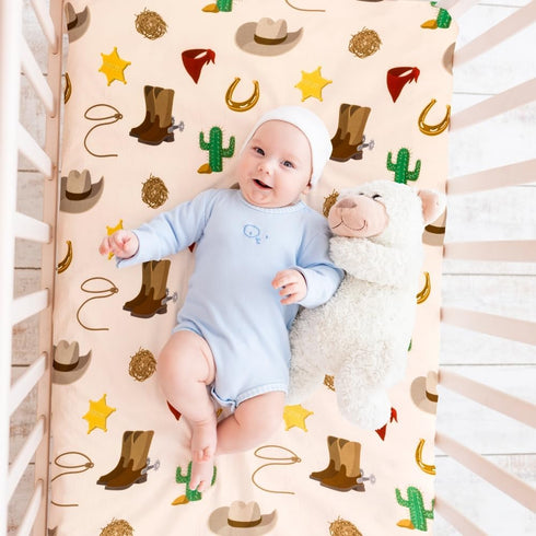 FIGEPO 4 Pack (Pack Western Cowboy Crib Sheets Neutral Breathable Fitted Baby Sheets Nursery Sheets for Baby Boys
