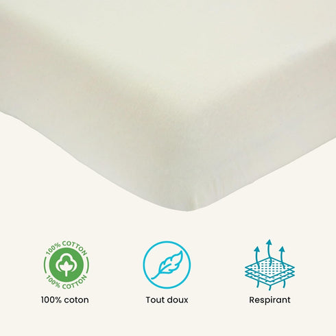 Trois Kilos Sept 100% 60 120 cm - Baby Fitted Sheet - Cotton - Oeko-Tex Label - Stretch Jersey - Vanilla - x