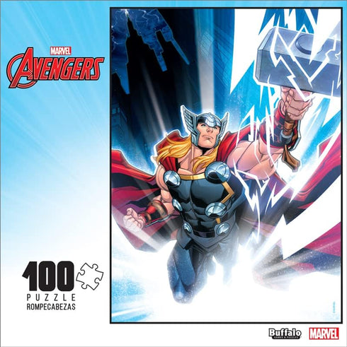 Buffalo Games - Marvel - Thor: The Mighty Avenger - 100 Piece Jigsaw Puzzle for Families Challenging Puzzle Perfect for Game Nights - Finished Puzzle Size is 15.00 x 11.00