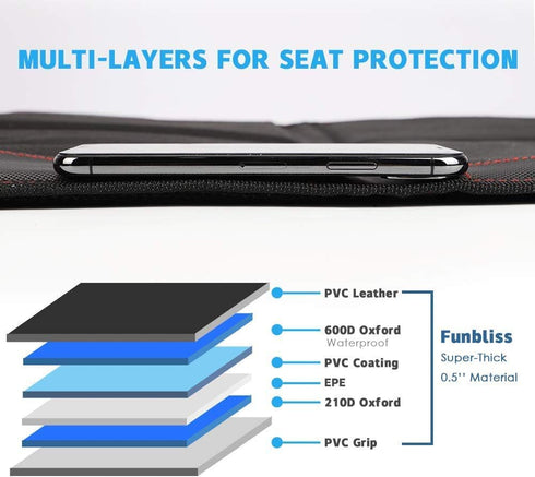 600D funbliss car seat Protector for Child car seat Beige Thick Padding Carseat Kick Mat with Organizer