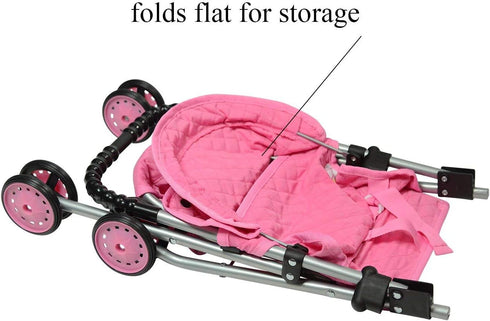 My First Doll Stroller with Basket - Pink Quilted Design