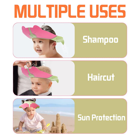 Baby Shower Cap Bathing Protection, Silicone Adjustable Foldable Hair Washing Hat for Toddler Kid Portable (Pink)