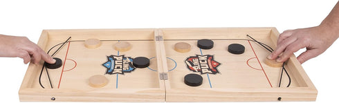 Fast Sling Puck Board Game | 24" Small Wooden Table Top Hockey Game for Adults & Kids, Ideal for Parties