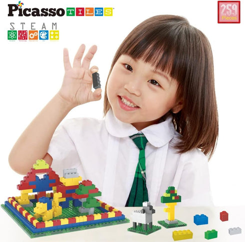 PicassoTiles 259pcs Magnetic Brick Tile Building Block Combo Set, Compatible with Other Tiles for Ages 3+