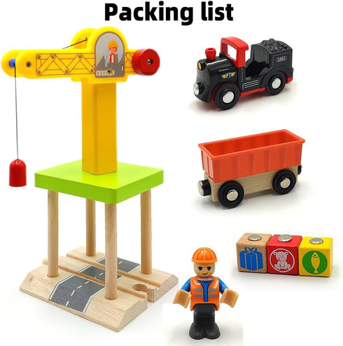 DSHMIXIA Set 3 4 5 Wooden Train Track Accessories Wooden Crane Toy with Train Cars for Year Old Boys Kids Other Major