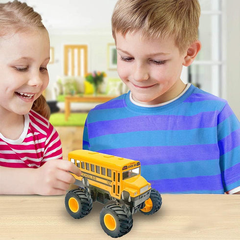 ArtCreativity 5 Inch Pullback School Bus Toy Set - Set of 2 Yellow School Buses with Monster Wheels - Diecast Bus