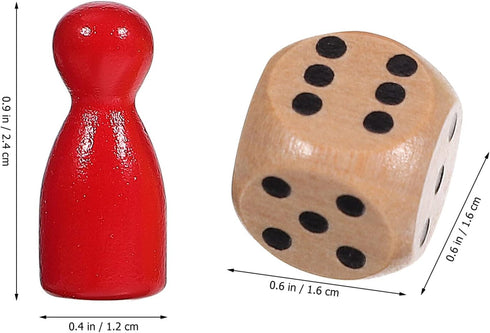 STOBOK 50 Pcs Multicolor Wooden Pawns Board Game Pieces with 2 Dice - Tabletop Markers for Board Games