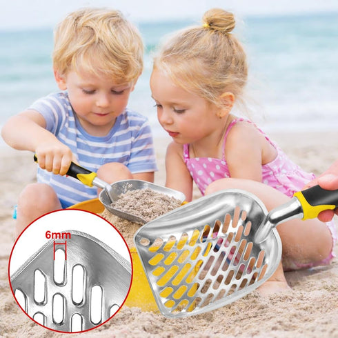 Sand,Summer Beach Shovel,Sand Toy, Metal Sand Shovels for Shell Collecting, Shark Tooth Sifter Toys for Beach (yellow)