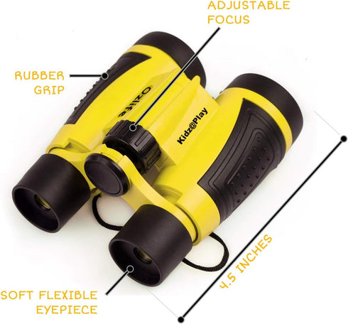 Adventure Kidz Outdoor Exploration Kit, Yellow Backpack with Binoculars, Magnifying Glass, Lensatic Compass, and Fox