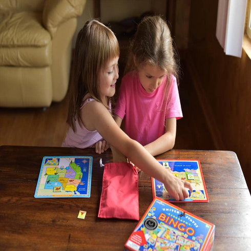 eeBoo United States Geography Bingo Game - 2 to 6 Players, 6 Game Cards, 84 Playing Cards, Drawstring Bag