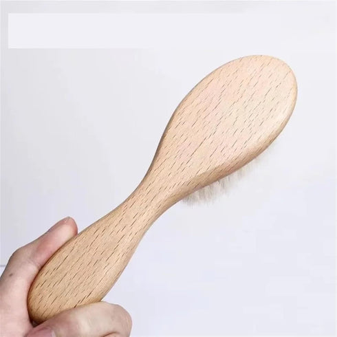 POLICK 2pcs Baby Care Hair Brush Beech Soft Wool Wood Comb Newborn Massager Comb Baby Shower and Gift Baby Sleeping