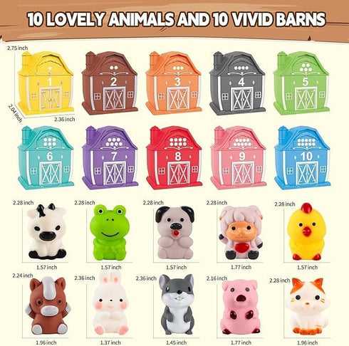 Learning Barn Toys for Toddlers 3+, 20 Pieces Farm Animal Finger Puppets, Montessori Counting and Matching Set