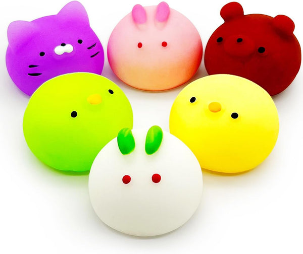 6 Pcs Mochi Squishy Toys for Kids Party Favors, Mini Round Animals Toys Kawaii Squishies for Classroom Prizes, Stress