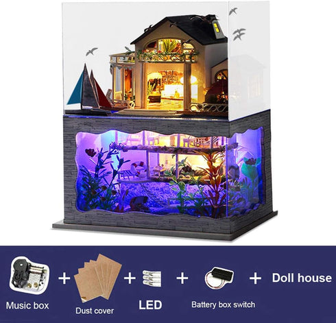 Spilay Miniature Dollhouse Kit with Furniture - DIY Modern Villa Model, Dust Cover and Music Box, 1:24 Scale Creative