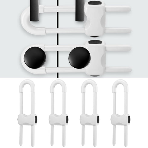 4Pcs U-Shaped Cabinet Locks for Baby Proofing, Child Safety Latches for Handles, Drawers, Closet, Fridge, White