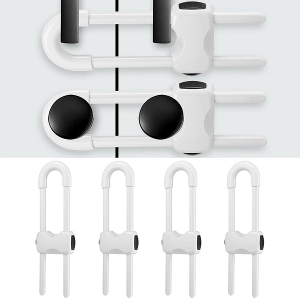 4Pcs U-Shaped Cabinet Locks for Baby Proofing, Child Safety Latches for Handles, Drawers, Closet, Fridge, White