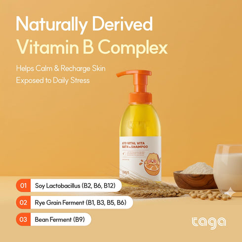 300 ml TAGA ATO Vital Vita Kids Bath & Shampoo | Vegan Hypoallergenic All-in-One Bath & Hair Cleanser with Ceramide