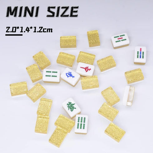 Drizzle Gold Travel Mini Mahjong Set - 20mm with Instructions, 146 Tiles, 4PCS Racks, Portable for Beginners