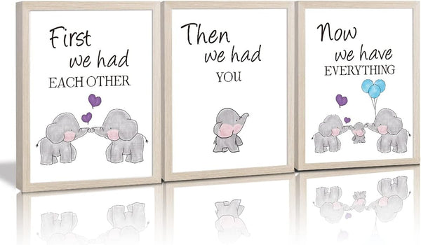 KAIRNE Watercolor Elephant Family Framed Canvas Wall Art ,First We Had Each