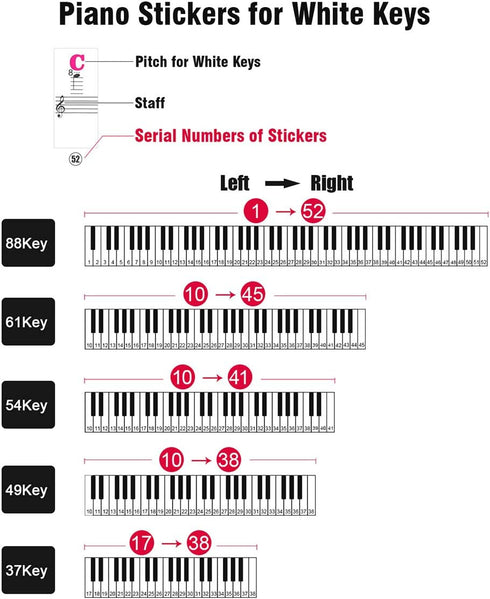 Eison Colorful Piano Stickers for Keys - Removable 88/61/54/49/37 Full Set Stickers, Great Children's Gift