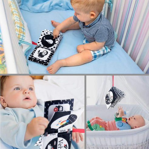 6 teytoy My First Soft Book, PCS Nontoxic Fabric Cloth Activity Crinkle Black and White Books for Infants Boys