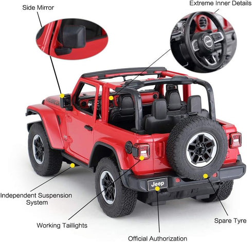 RASTAR Off-Road Remote Control Car, 1:14 Jeep Wrangler JL RC Racing Vehicle Toy for Kids and Adults, 2.4Ghz RED