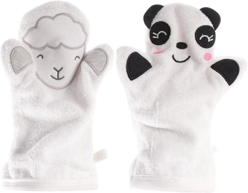 2Pcs Bath Gloves, Baby Bath Scrubber Mitts for Kids, Cotton White Newborn Bathing Accessories