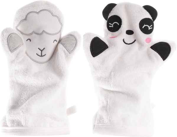 2Pcs Bath Gloves, Baby Bath Scrubber Mitts for Kids, Cotton White Newborn Bathing Accessories