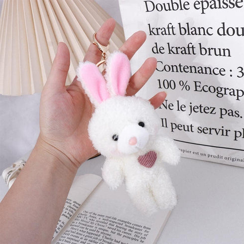 Brown Bear Pink Heart Plush Stuffed Keychain for Backpack - Soft Cotton Key Chain for DIY Crafts, Car Accessories