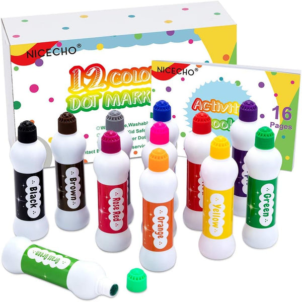Dot Markers Kit, 12 Colors Washable Fun Art Marker for Toddlers, Bingo Daubers for Preschool Children, Dab Paint Marker