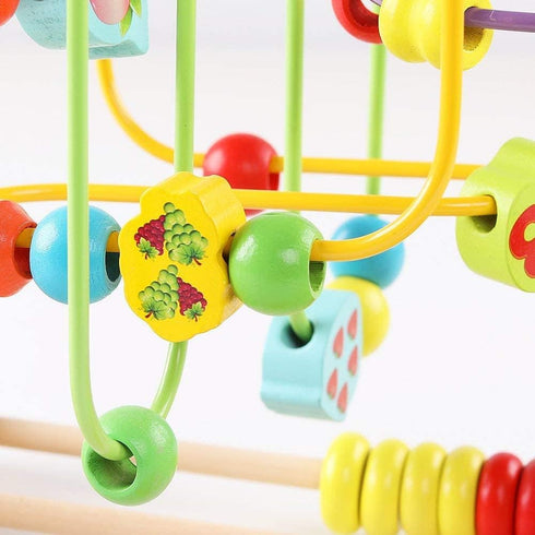 QZMTOY Wooden Toys for Toddlers – Bead Maze Toy with Colorful Animals Fruits Shapes – Educational Counting Learning Toys