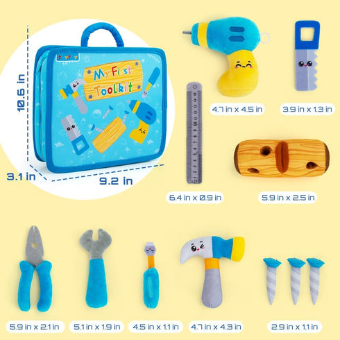 1st Toolbox Playset, Set 1 teytoy My Baby Tool for Year Old, Pretend Play Construction Toy with Zippered Tool Box