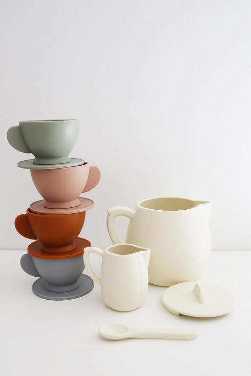 Set 12 Set Marlowe & Co Silicone Tea Play for Children, Piece Dishwasher Safe Tea Gift for Toddlers (Cream Multi Mix)
