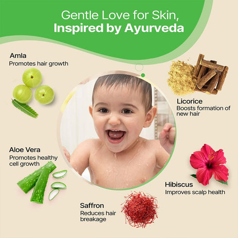 HERBY ANGEL Amla, 200ml Organic Baby Hair Cleanser with Licorice & Saffron, Ultra Gentle Tear Free Shampoo