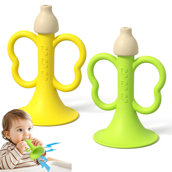 Baby Trumpet Toy 6-12 Months, Silicone Baby Horn Blowing Toy with 2PCS