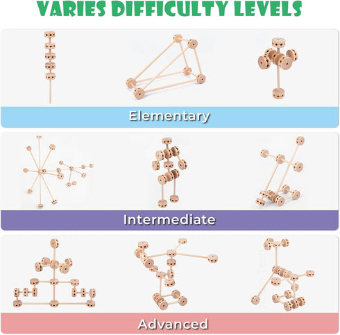 Wooden Building Blocks 60PCS Montessori STEM Toy for Kids 6+, Natural Wood Educational 3D Playset