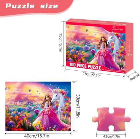 100 Piece Jigsaw Puzzle for Kids Age 4-8 - Princess & Unicorn Gift for Family Time