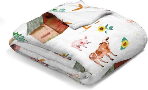 Watercolor Farm Animals Baby Blanket for Boys Girls Farm Pig Rooster Lamb Cow Duck Barn Sunflowers Leaves Flannel Receiving Blankets Soft Swaddle Blanket Toddler Nursery Crib Bed Blankets 30x40