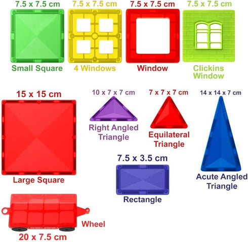 Desire Deluxe Magnetic Tiles Building Blocks Toy - STEM Educational Magnet Set for Kids, 57PC