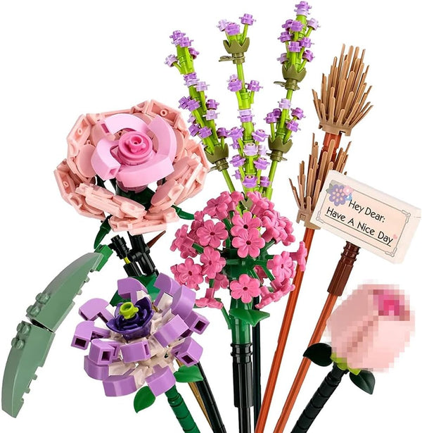 OSDUE Mini Bricks Flower Bouquet Building Sets, Artificial Flowers, DIY Unique Decoration Home,