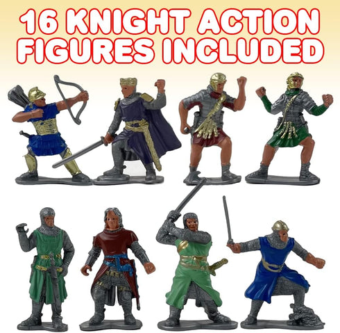 ArtCreativity Knight Action Figures for Kids - Set of 16 Free-Standing Knight Figurines, Medieval Party Decorations &