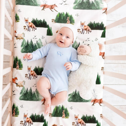 4 Pack N Play Sheets Woodland Forest Animals, Fitted Baby Sheets for Standard Pack and Plays and Mini Cribs