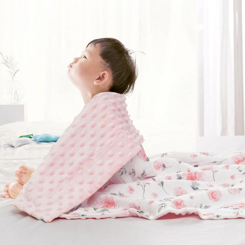 david's kids Muslin Baby Blanket for Girls, Soft Lightweight Blanket with Muslin Cotton Front, Dotted Fleece Backing, Breathable Receiving Blanket for Newborns, 40x50 Inches, Floral by david's kids