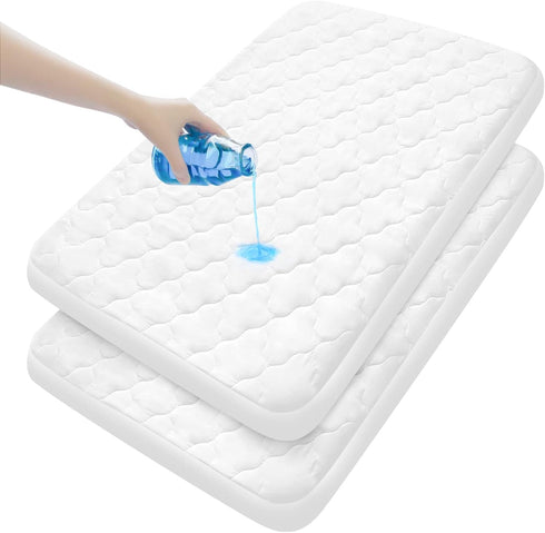 Pack and Play Mattress Pad Sheets Cover Waterproof 2 Pack, Soft Quilted