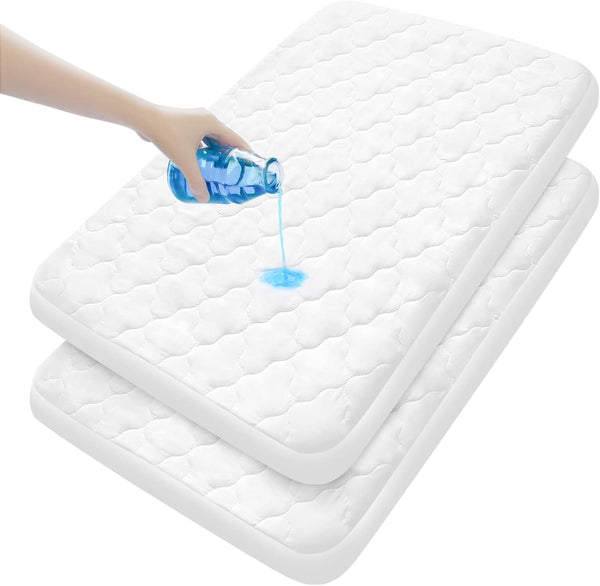 Pack and Play Mattress Pad Sheets Cover Waterproof 2 Pack, Soft Quilted